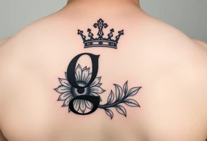 Letter g lettering with a crown and sunflower tattoo idea