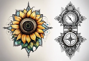 Sunflower next to a compass tattoo idea