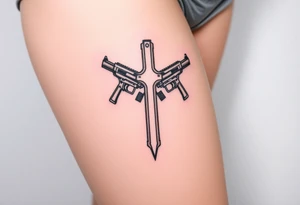 Cross with guns and 
money tattoo idea