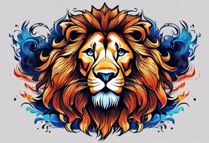 I Want zodiac leo/lion for upper arm and bicep. With blue and fire in it. I want the lion to be eating all its strengths and weaknesses labeled in black color tattoo idea
