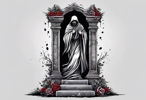 Man emerging from grave. 
MIW Reincarnate written on gravestone tattoo idea