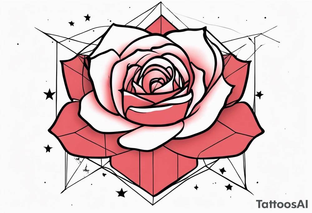 Tesseract with big roses and small stars tattoo idea