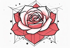 Tesseract with big roses and small stars tattoo idea
