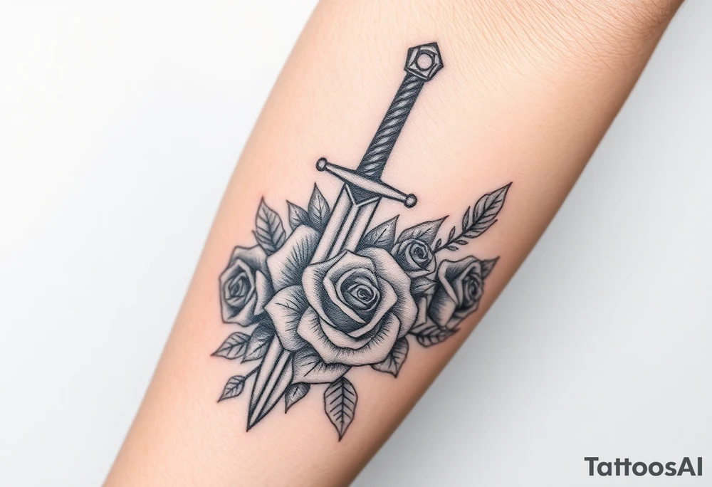 Sword mixed with roses tattoo idea