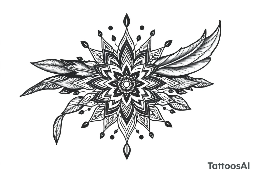 spiritual feather indian mandala shaman tattoo idea