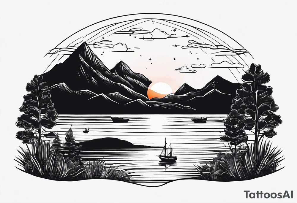 hand drawn minimal sunset tattoo idea