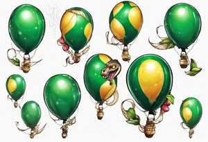 python regius with colored ballons from movie up! aside and a green gem on the other side tattoo idea