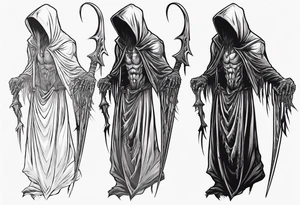 side view, hooded reaper upper body, no skull tattoo idea