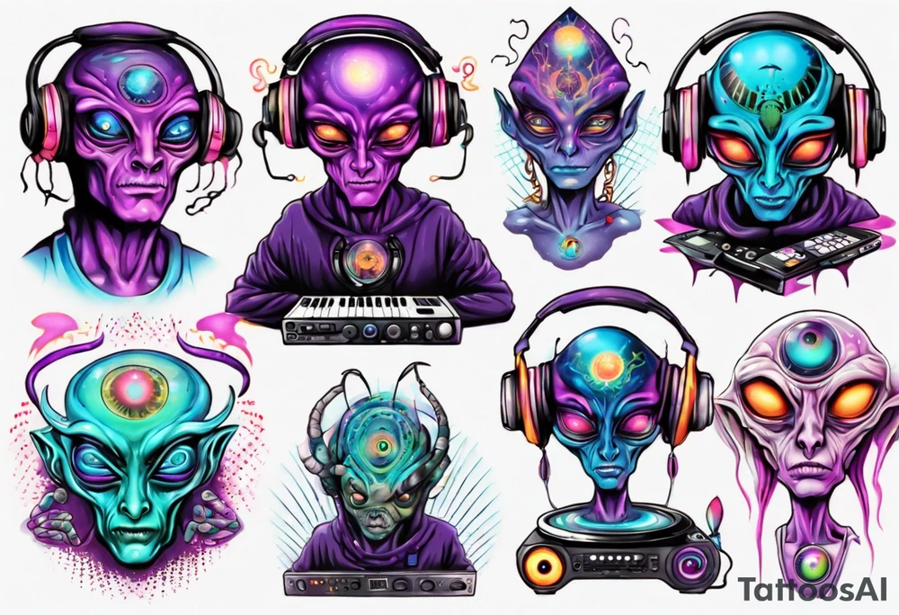 An alien DJ with a glowing third eye tattoo idea