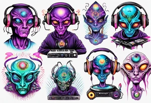 An alien DJ with a glowing third eye tattoo idea