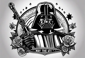 Star wars insignia with 2 lightsabers, including the phrase "May the 4th" tattoo idea