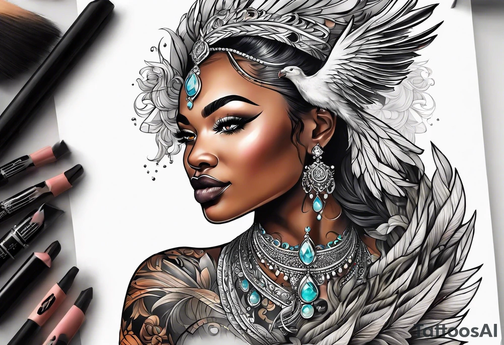 Black woman phoenix tattoo idea