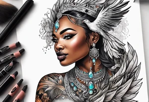 Black woman phoenix tattoo idea