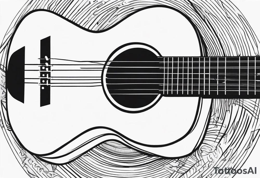 A minimalist guitar design, small in size, with clean lines and vintage detailing. The guitar represents a deep connection to music, with a classic, understated design that captures its essence without embellishments. tattoo idea