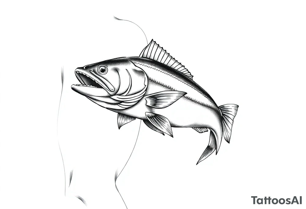 A muskelunge swimming in the water chasing a spinner bait tattoo idea