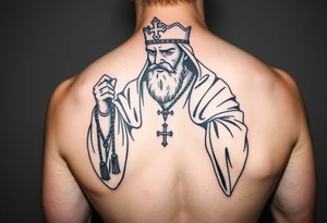 russian orthodox priest in a fully detailed garment swinging censer chains tattoo idea