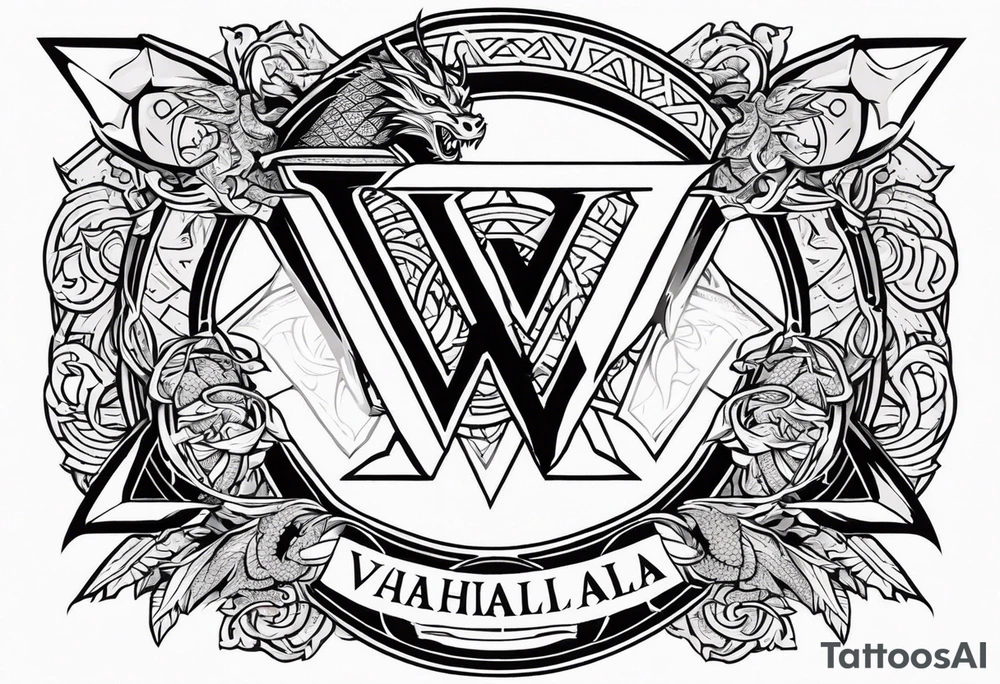 Valhalla sword shield dragon axe Valknut helm of awe tattoo idea
