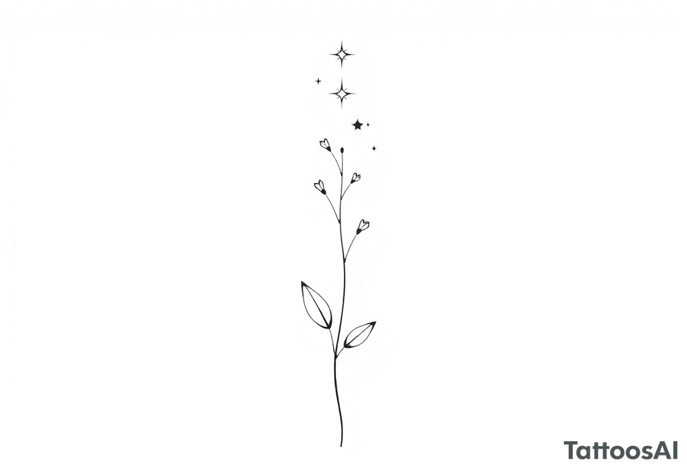 Simple, delicate, fine line, stars, plant. Vertical tattoo idea