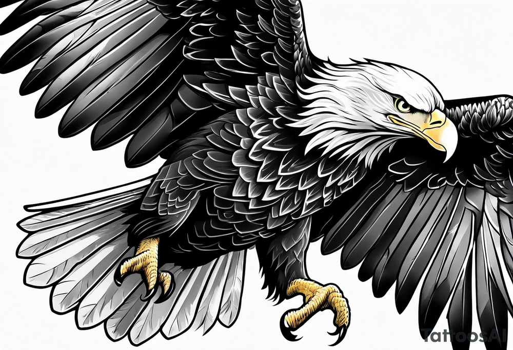 Bald eagle soaring straight with wings out, no legs showing tattoo idea