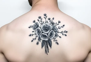 vintage bouquet of wild roses and meadow flowers with morning dew tattoo idea