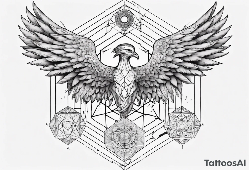 sacred geometry Metatron's cube with phoenix Sleeve for woman's arm tattoo idea