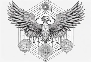 sacred geometry Metatron's cube with phoenix Sleeve for woman's arm tattoo idea