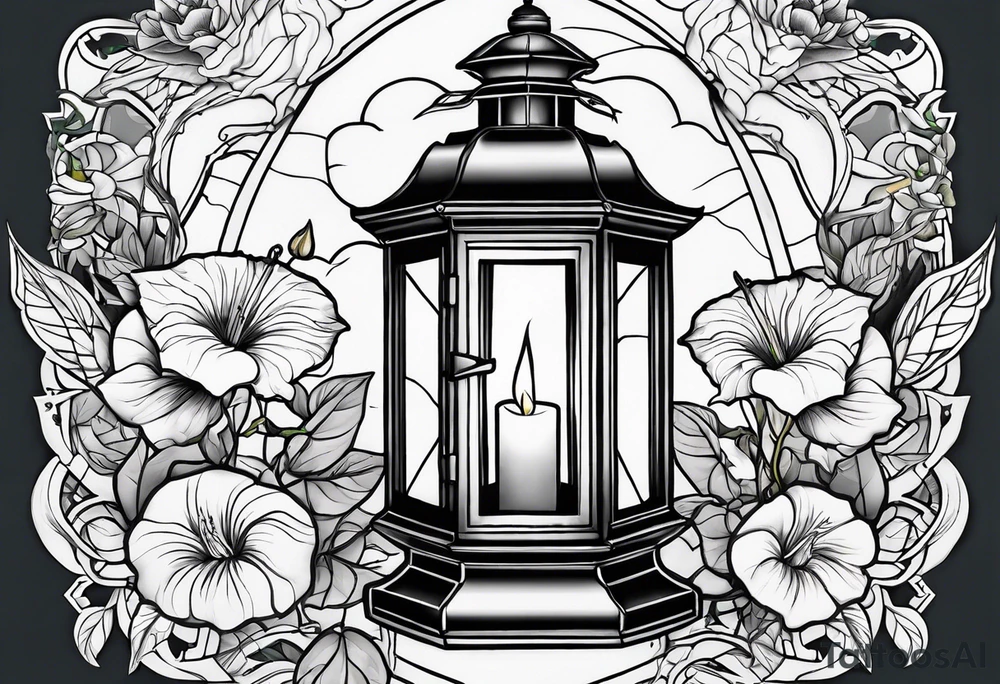 Lantern with Morning Glories tattoo idea