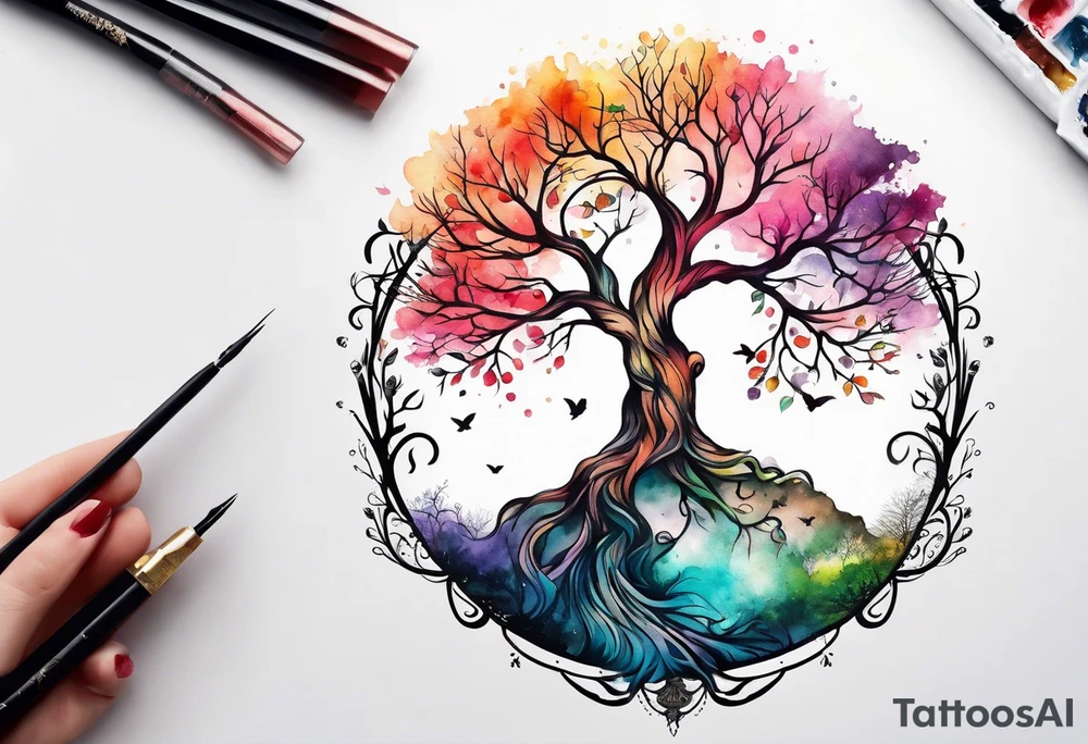 single tree of life season tattoo idea