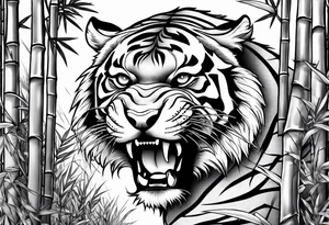 snarling Tiger in bamboo forest tattoo idea