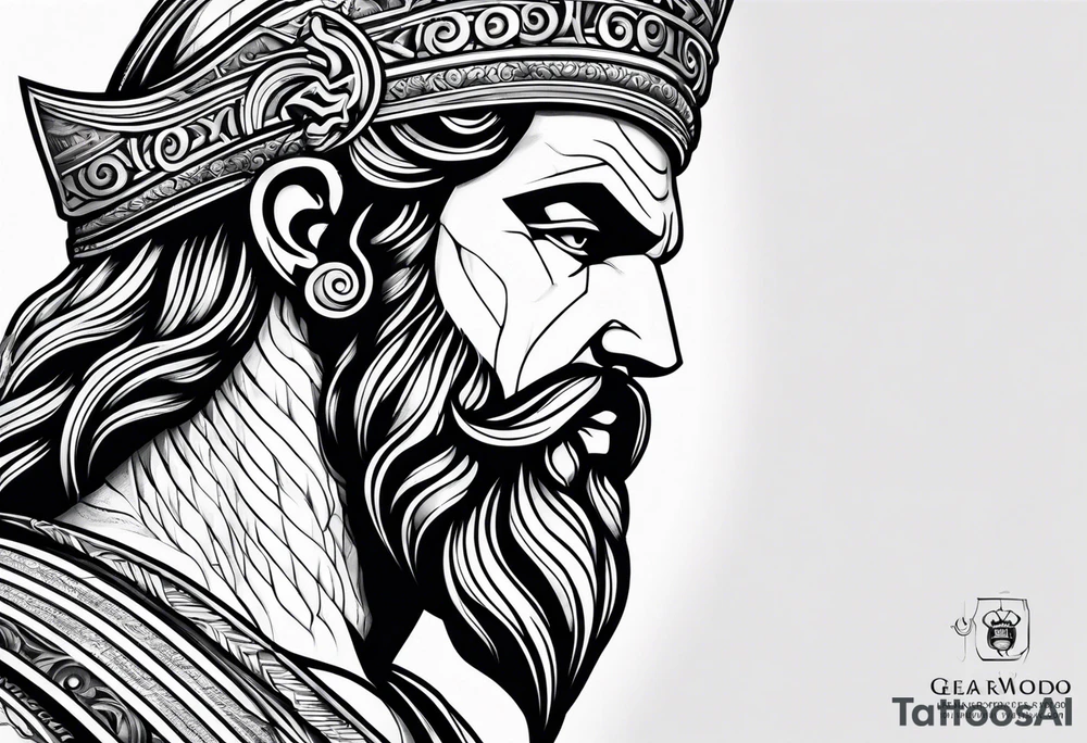 Full right arm tattoo sleeve with the Greek god Zeus tattoo idea