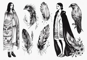 a beautiful Scandinavian woman with a feathered cloak tattoo idea