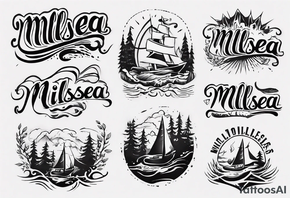The word "MILLSEA", with an outdoors vibe. Block lettering tattoo idea