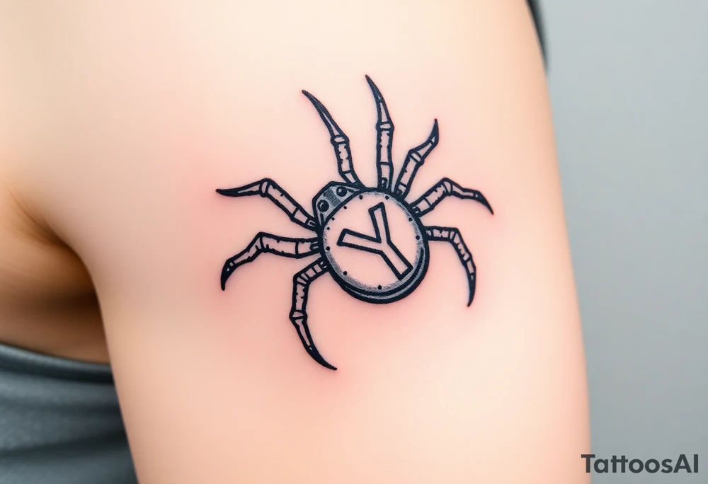 Spider crawling down sideways with the letter Y on the body of the spider tattoo idea