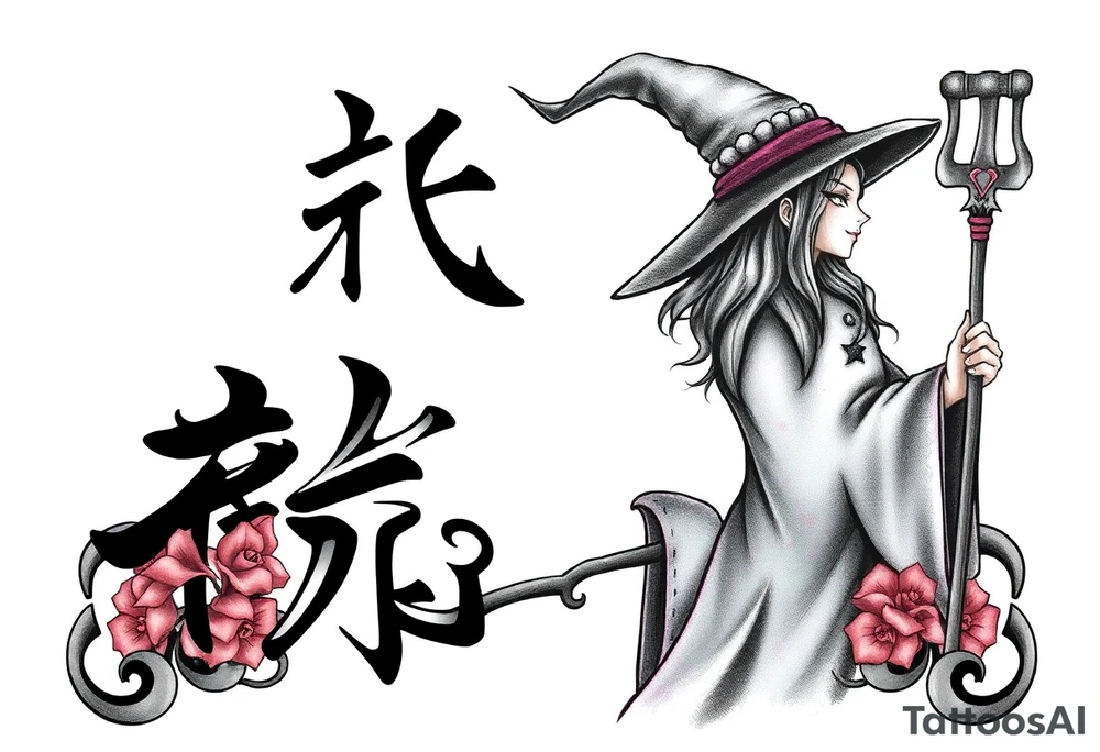 The word “싸이커스” and witch tattoo idea