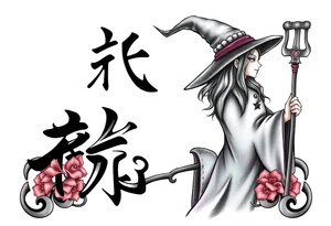 The word “싸이커스” and witch tattoo idea