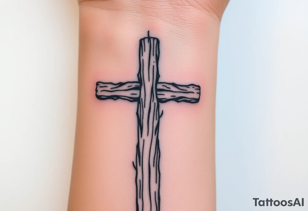 a wooden 12kv pole. Make the pole a cross that has a hidden resemblance to god. tattoo idea