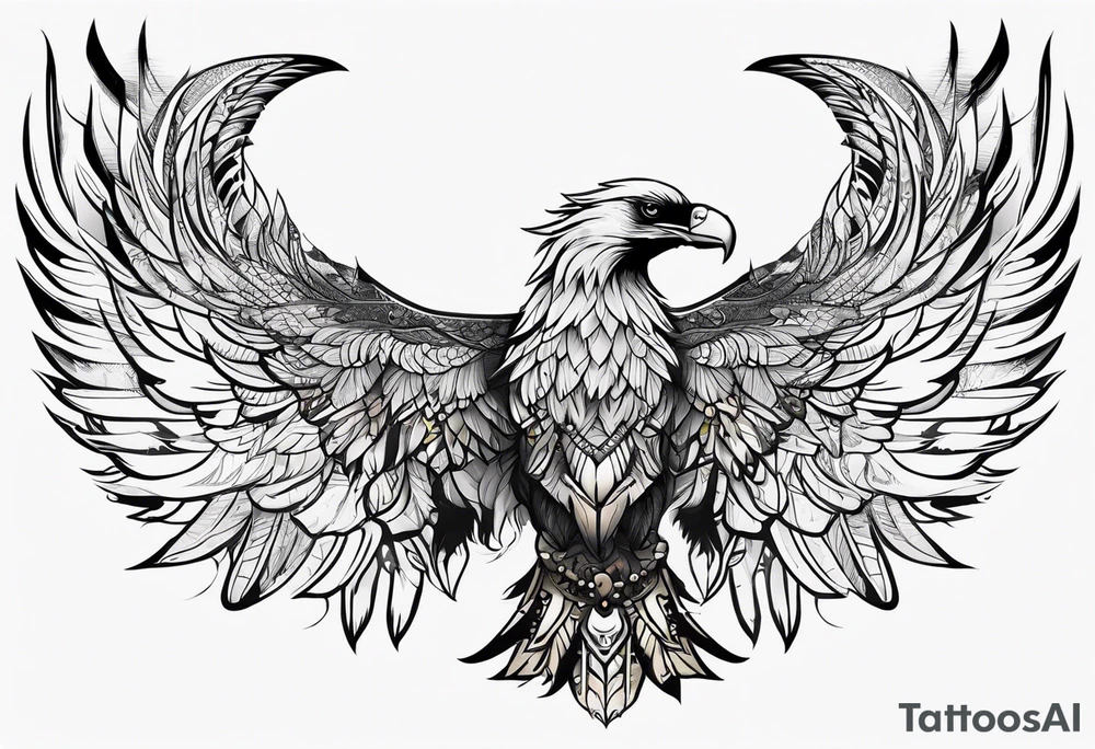 condor wings spread upper back tattoo idea