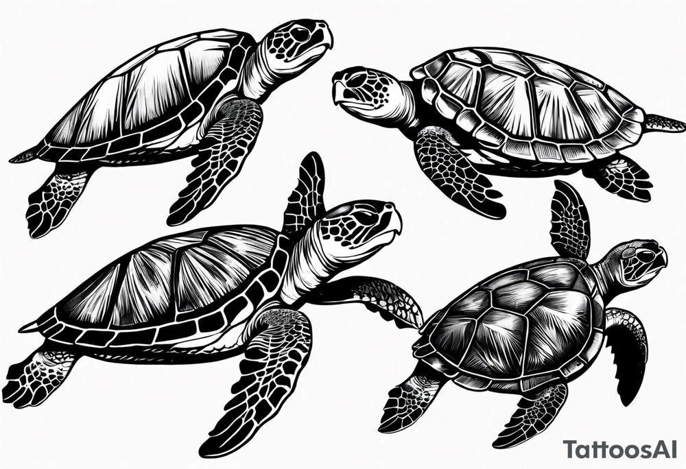 four sea turtles swimming in a row one holds tattoo idea
