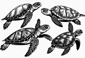 four sea turtles swimming in a row one holds tattoo idea