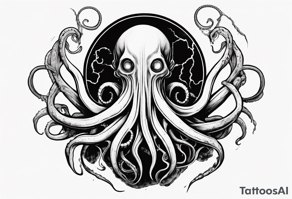 a tattoo on the theme of lovecraft, with long tentacles that embrace the earth tattoo idea