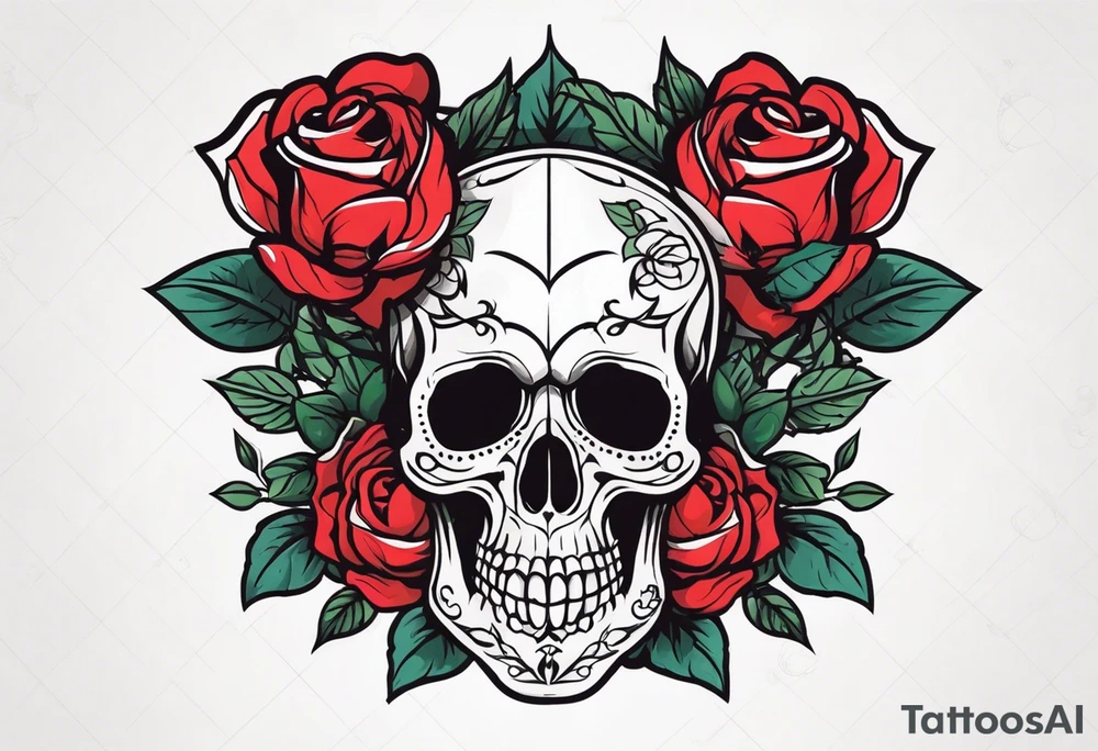 skull and roses tattoo idea