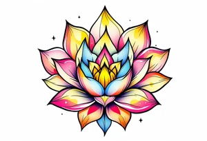 small colorful celestial with lotus flower tattoo idea