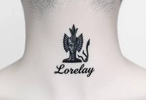 Crea un diseño significativo sobre la cultura egipcia y que tenga el nombre escrito por de bajo del diseño el nombre de mi hermana Lorelay para la parte baja del bíceps tattoo idea