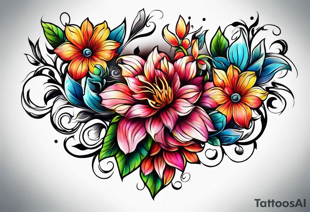Colorful flower sleeve tattoo idea