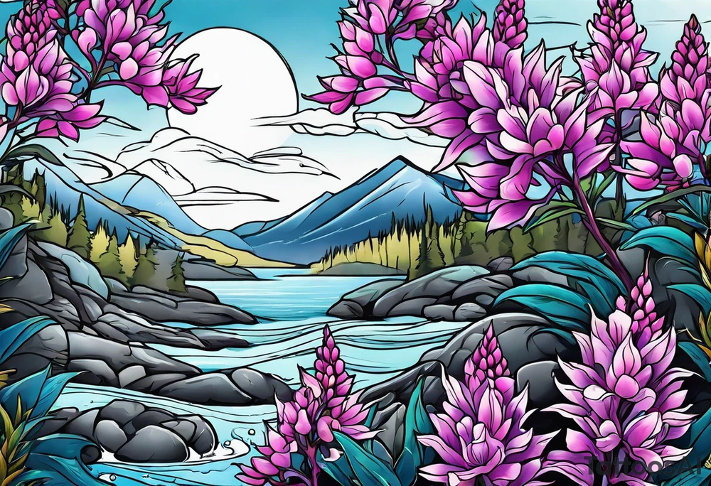 water and fireweed
no people tattoo idea