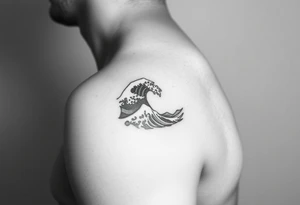 A minimalist tattoo the wave emoji placed on the upper arm tattoo idea