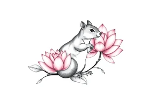 Fierce rabbid squirrel blooming lotus flowers tattoo idea