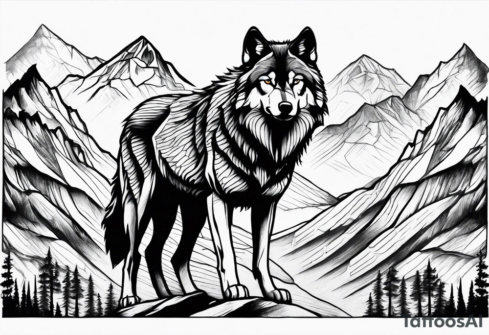 Mountains, wolf in it tattoo idea