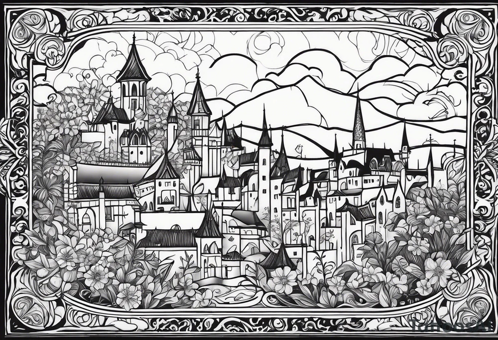medieval tribal city
floral land sky vignette tattoo idea