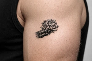 A bouquet of roses bursting from the barrel of a shotgun. tattoo idea